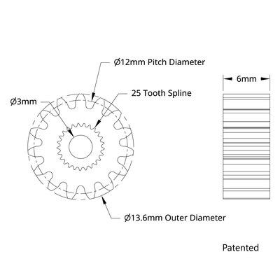 Servo gear (25 spline teeth, 15 teeth)