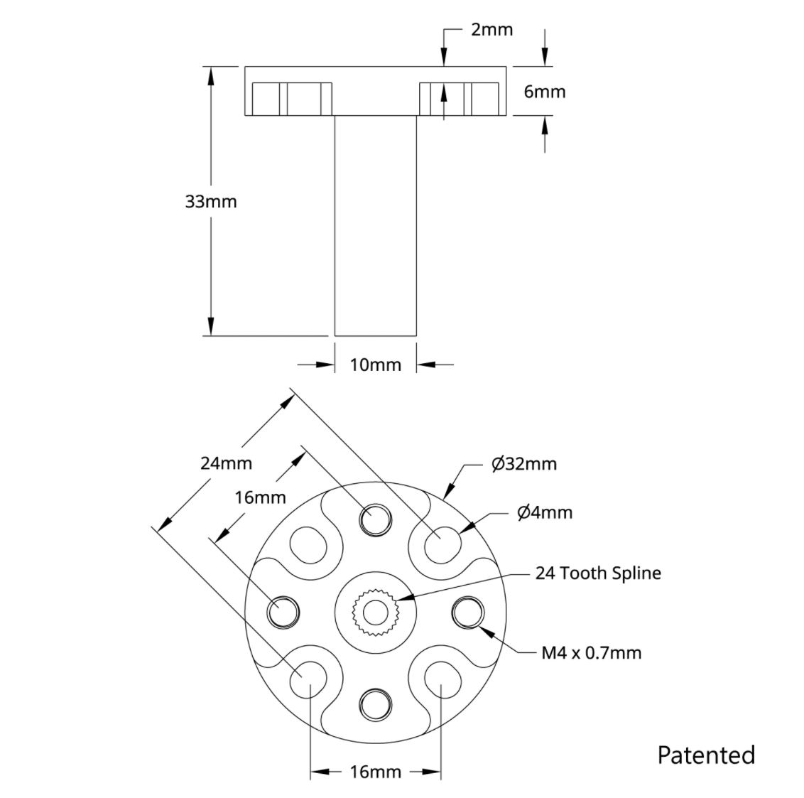 Hub shaft (24 teeth, 10mm diameter, 33mm length)