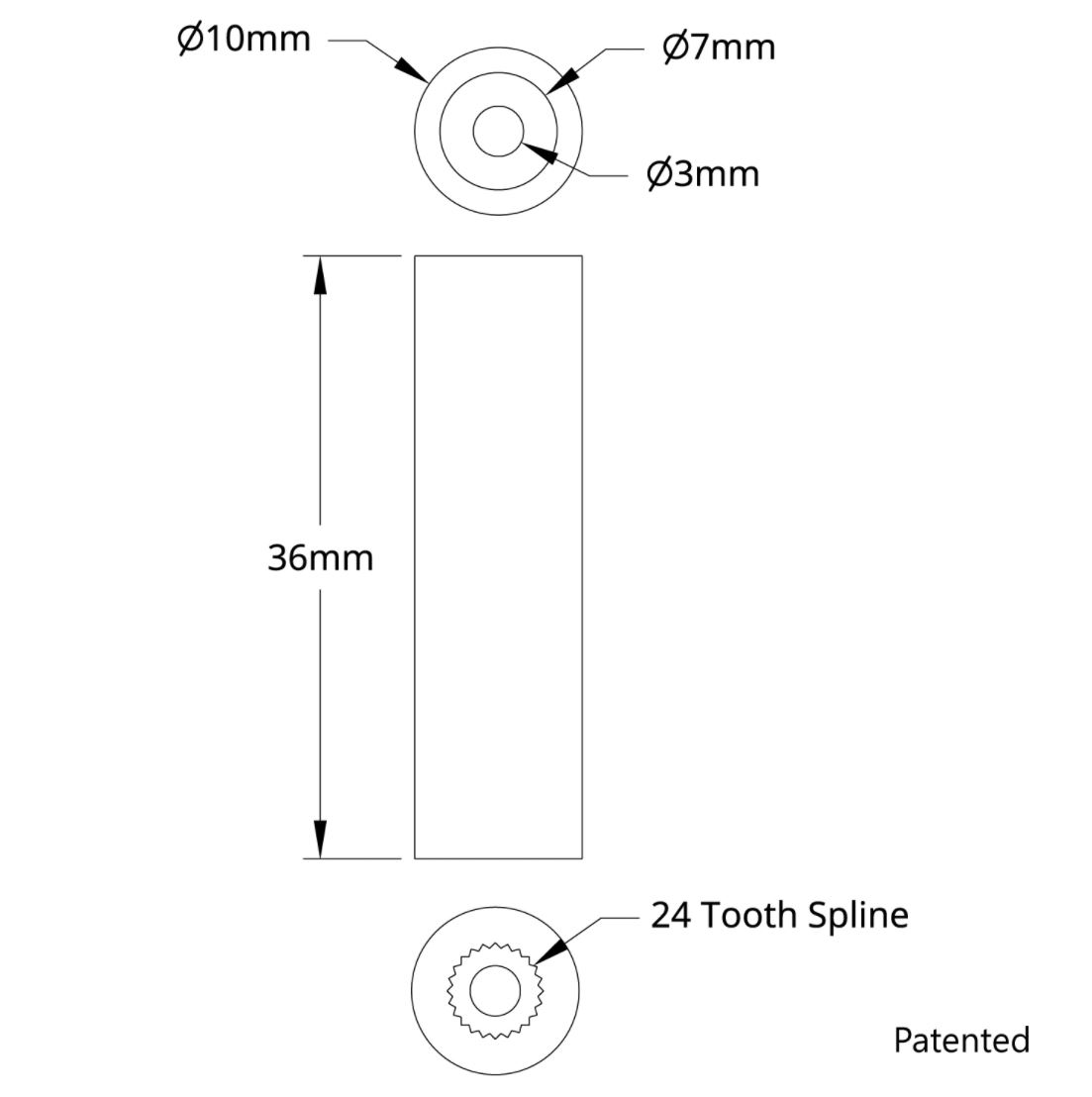 Servo shaft (24 teeth, 10mm diameter, 36mm length)